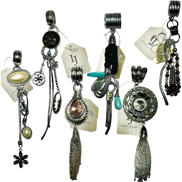 Isabellas Journey 6 Large Scarf Pendants Fashion Jewelry Necklace Slide NWT - Picture 1 of 13